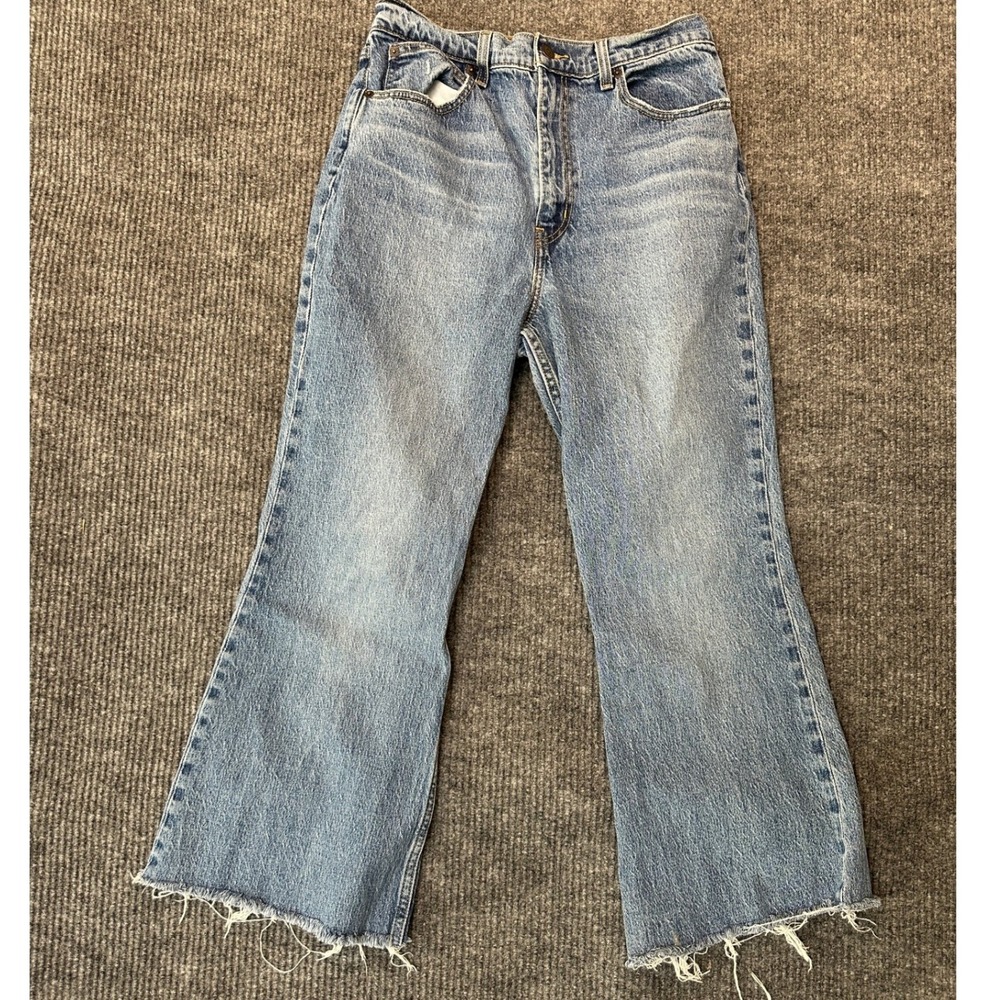 Levi's 70s High Flare Jeans 29 Blue Wash Raw Hem Denim